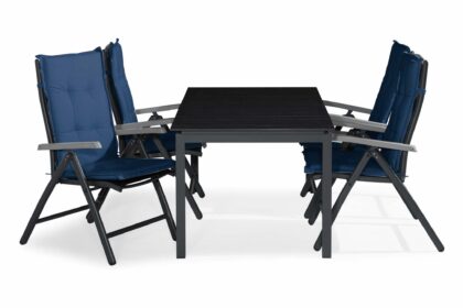 Matgrupp utomhus tunis 150x90 + 4 monaco lyx positionsstol m dyna - svart|grå|blå