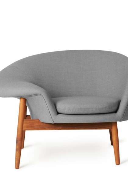 Warm nordic fried egg fåtölj tyg canvas 134 grey melange, oljade teakben