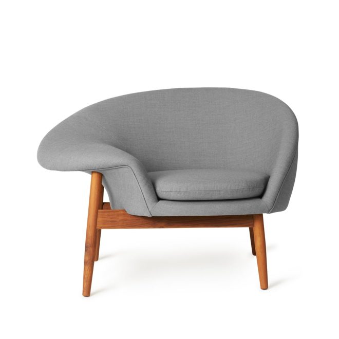 Warm nordic fried egg fåtölj tyg canvas 134 grey melange, oljade teakben