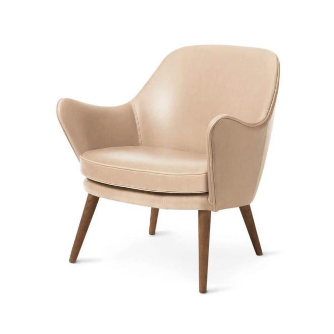 Warm nordic dwell loungestol läder vegetal 90 nature, ben i rökt ek