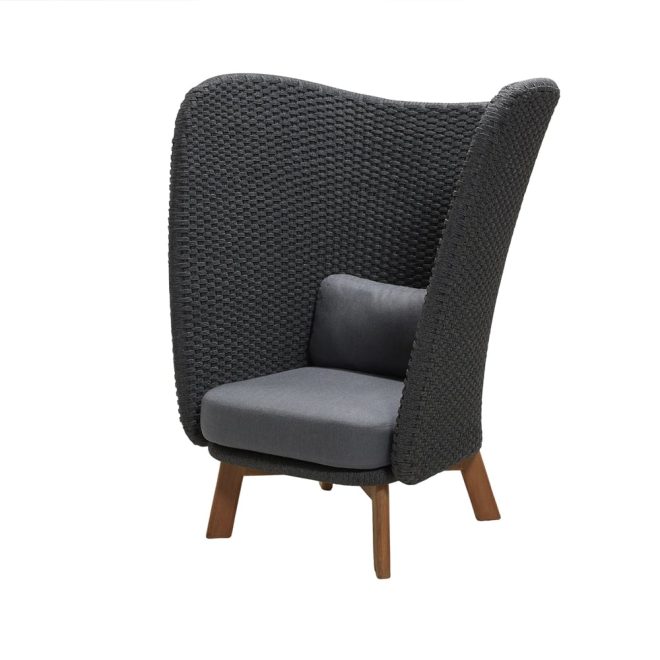 Cane-line peacock highback loungefåtölj cane-line natté dark grey, inkl. grå dynor, ben i teak