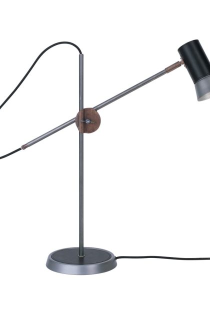 Konsthantverk kusk bordslampa råjärn/svart läder