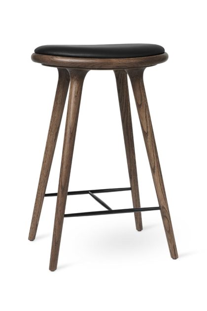 Mater high stool barpall 74 cm läder svart, mörkbetsat ekstativ