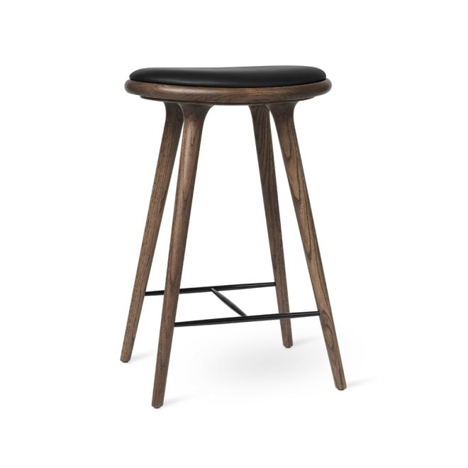 Mater high stool barpall 74 cm läder svart, mörkbetsat ekstativ