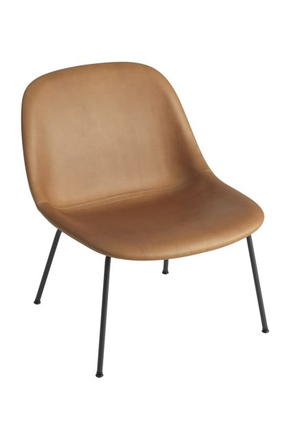 Muuto fiber lounge stol med stålben refine leather cognac-black