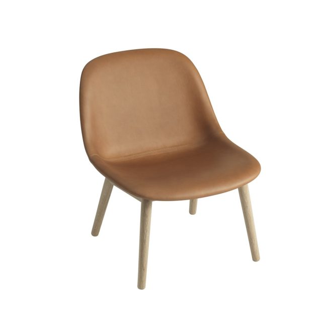 Muuto fiber lounge stol med ekben refine leather cognac