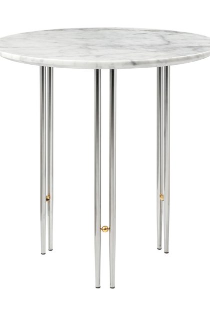 Gubi ioi soffbord Ø50 cm krom-mässing-vit marmor