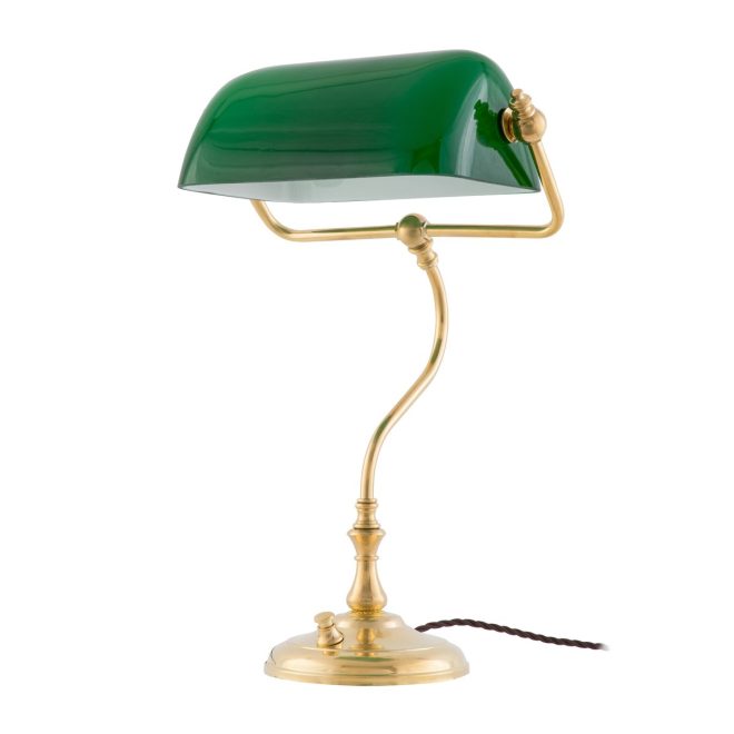 Karlskrona lampfabrik bankirlampa bordslampa mässing-grön