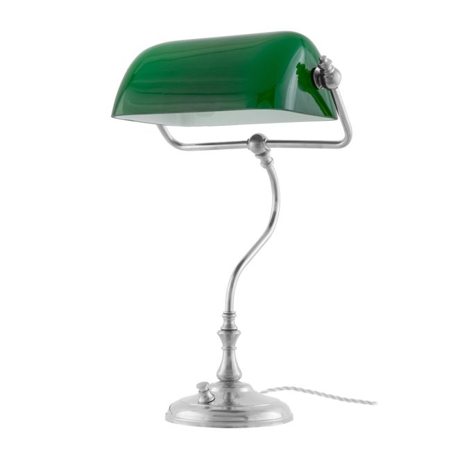 Karlskrona lampfabrik bankirlampa bordslampa förnicklad-grön