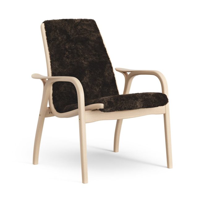 Swedese laminett fåtölj lackad bok/fårskinn espresso (brun)