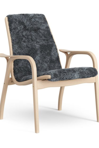 Swedese laminett fåtölj lackad bok/fårskinn charcoal (mörkgrå)