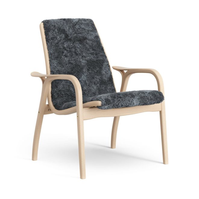 Swedese laminett fåtölj lackad bok/fårskinn charcoal (mörkgrå)