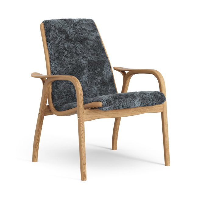 Swedese laminett fåtölj oljad ek/fårskinn charcoal (mörkgrå)