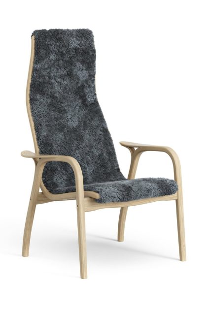 Swedese lamini barnfåtölj lackad ek/fårskinn charcoal (mörkgrå)