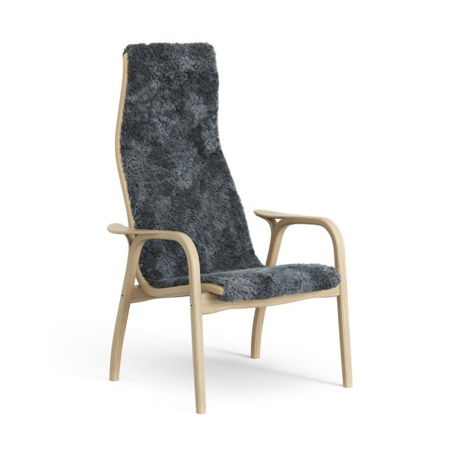 Swedese lamini barnfåtölj lackad ek/fårskinn charcoal (mörkgrå)