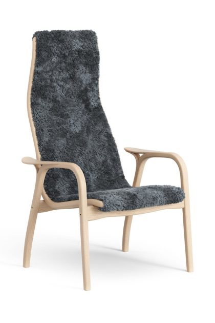 Swedese lamini barnfåtölj lackad bok/fårskinn charcoal (mörkgrå)
