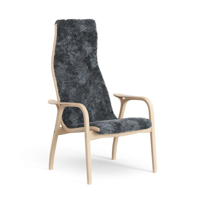 Swedese lamini barnfåtölj lackad bok/fårskinn charcoal (mörkgrå)