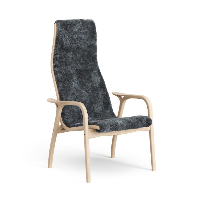 Swedese lamino fåtölj lackad bok/fårskinn charcoal (mörkgrå)