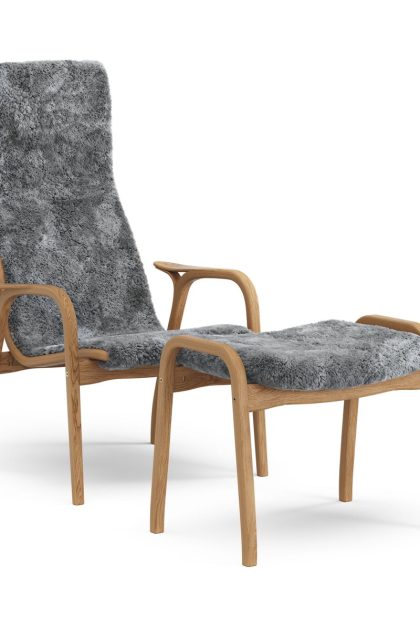 Swedese lamino fåtölj och fotpall oljad ek/fårskinn scandinavian grey (grå)