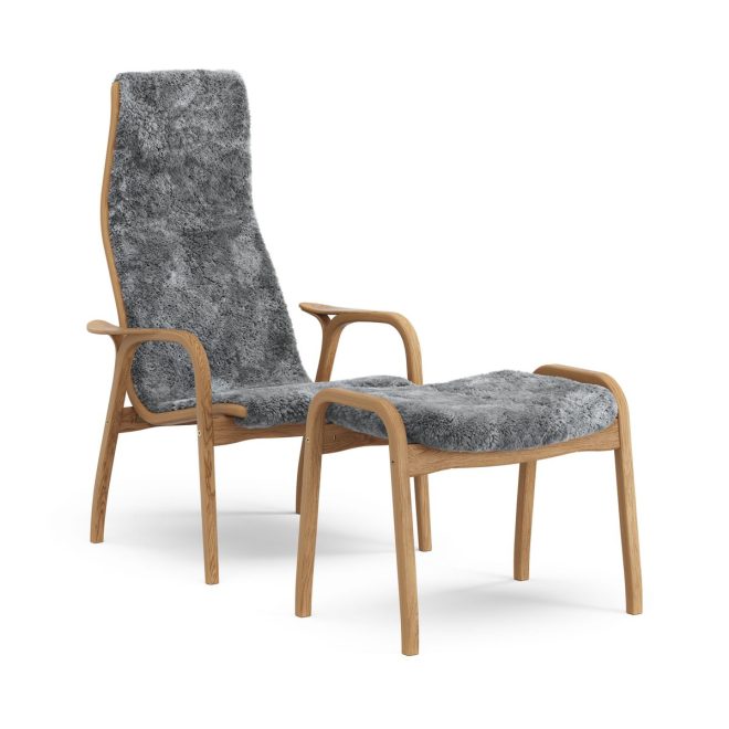 Swedese lamino fåtölj och fotpall oljad ek/fårskinn scandinavian grey (grå)