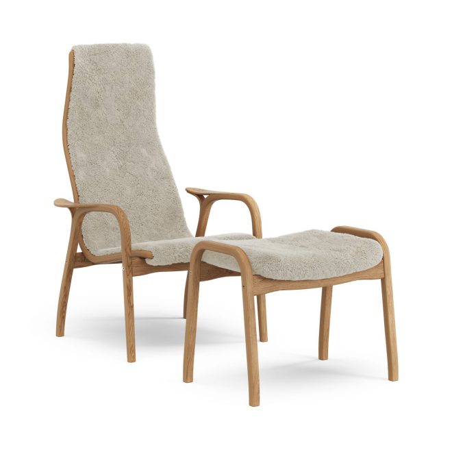 Swedese lamino fåtölj och fotpall oljad ek/fårskinn moonlight (beige)