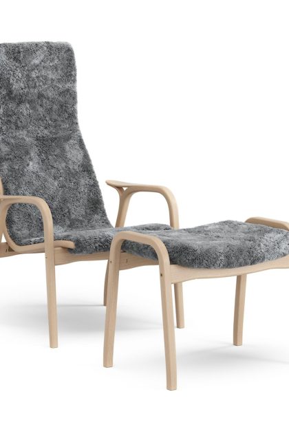Swedese lamino fåtölj och fotpall lackad bok/fårskinn scandinavian grey (grå)