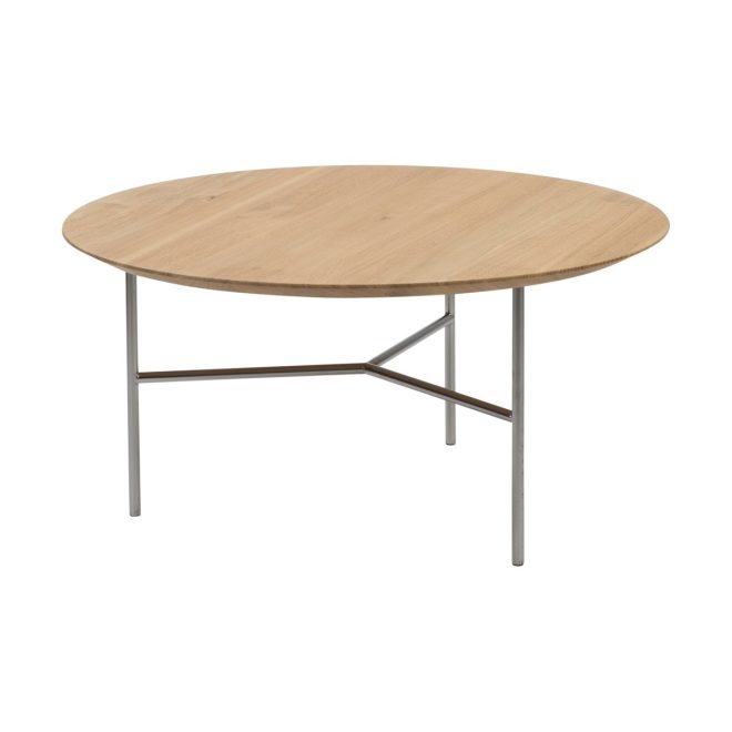 Mavis tribeca soffbord ek lack, satinkromade ben, ø80
