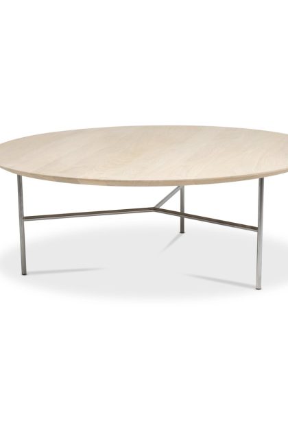 Mavis tribeca soffbord ek såpad rustik, satinkromade ben, ø110