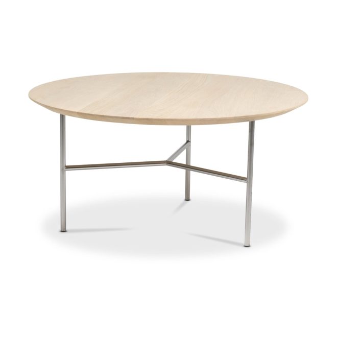 Mavis tribeca soffbord ek såpad rustik, satinkromade ben, ø80