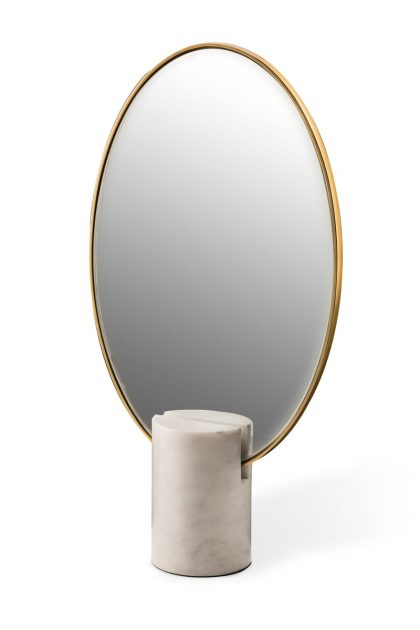 Polspotten oval marble bordsspegel vit