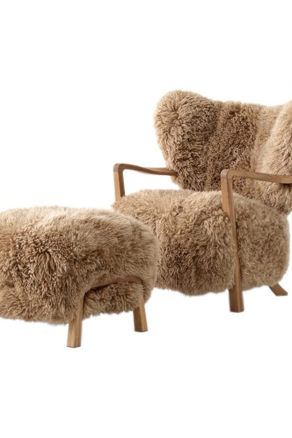 &tradition wulff lounge chair atd2 fåtölj inkl. pouf atd3 oljad ek-sheepskin honey