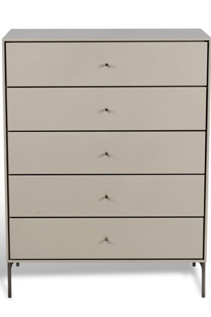 Mavis volt byrå 5 lådor beige detaljer i rostfritt stål