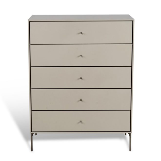 Mavis volt byrå 5 lådor beige detaljer i rostfritt stål