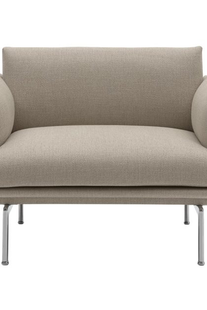 Muuto outline chair fåtölj tyg ecriture 240-polished aluminum