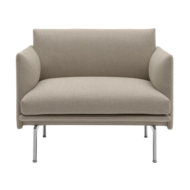 Muuto outline chair fåtölj tyg ecriture 240-polished aluminum