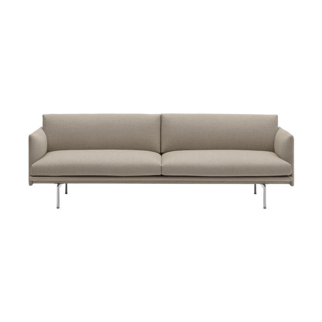 Muuto outline soffa 3-sits tyg ecriture 240-polished aluminum