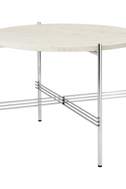 Gubi ts soffbord polerat stål Ø55 neutral white travertine
