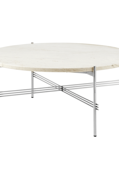 Gubi ts soffbord polerat stål Ø80 neutral white travertine