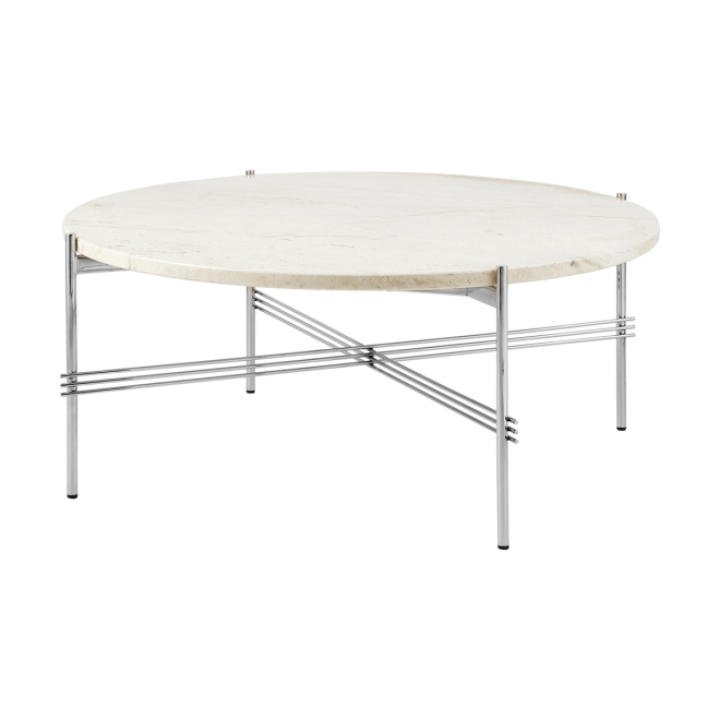 Gubi ts soffbord polerat stål Ø80 neutral white travertine