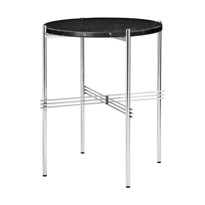 Gubi ts sidobord polerat stål Ø40 black marquina marble