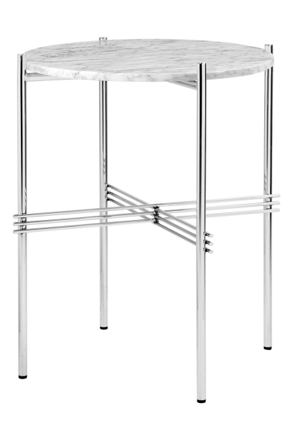 Gubi ts sidobord polerat stål Ø40 white carrara marble