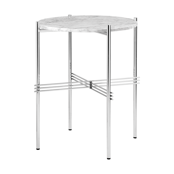 Gubi ts sidobord polerat stål Ø40 white carrara marble