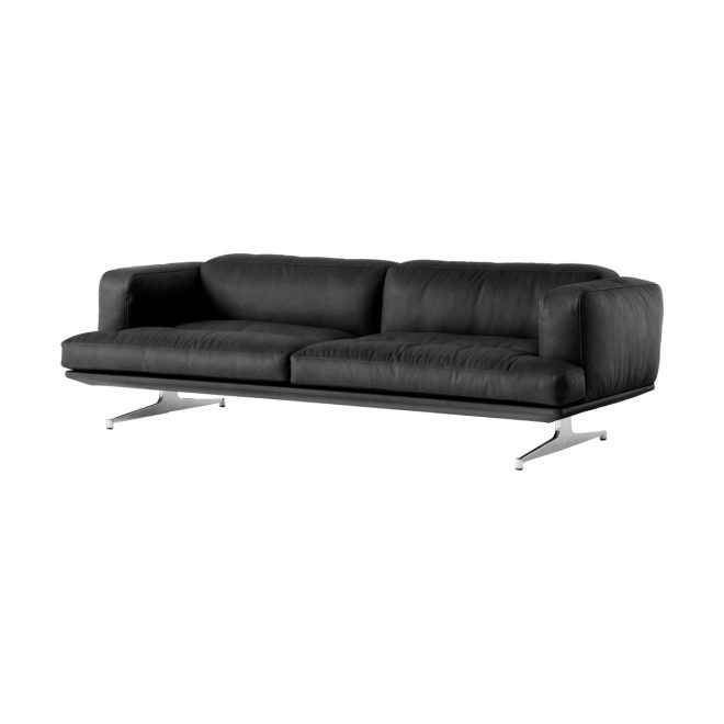 &tradition inland av23 3-sits soffa noble läder svart-polished alu