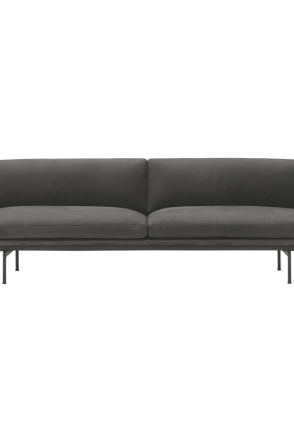 Muuto outline soffa 3-sits läder grace leather camel-svarta ben