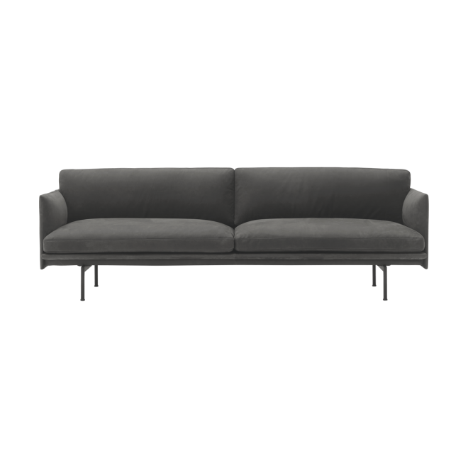 Muuto outline soffa 3-sits läder grace leather camel-svarta ben