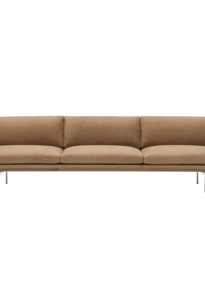 Muuto outline 3,5-sits soffa polished alu grace leather camel