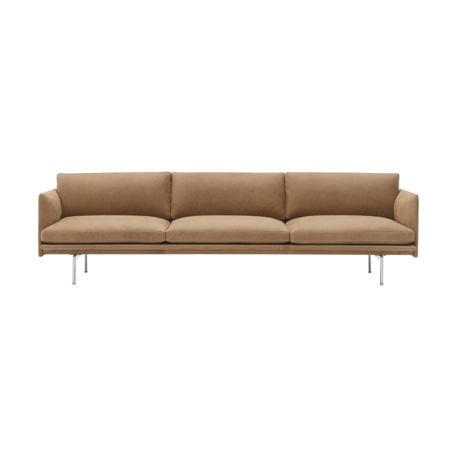 Muuto outline 3,5-sits soffa polished alu grace leather camel
