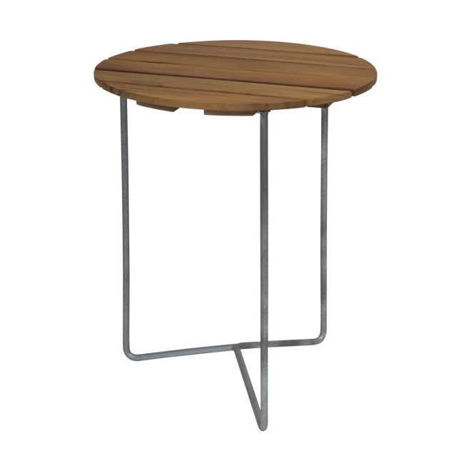 Grythyttan stålmöbler table 6b bord Ø60 cm obehandlad teak- varmförzinkad stativ