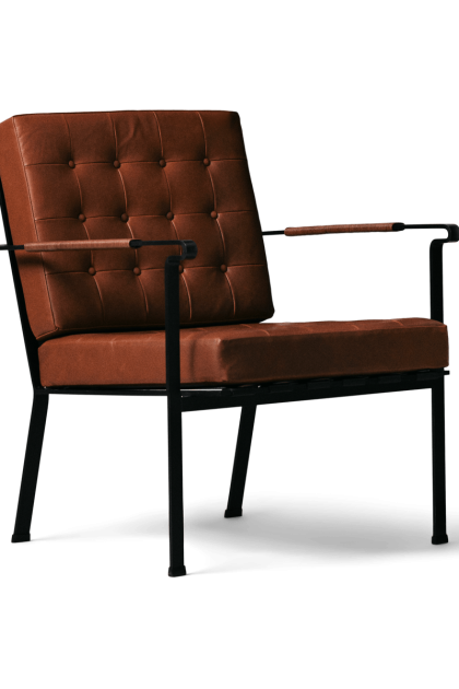 Ox denmarq heather chair fåtölj svart ram cognac