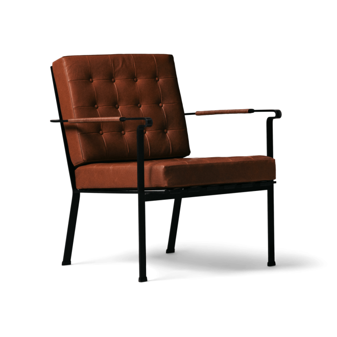 Ox denmarq heather chair fåtölj svart ram cognac